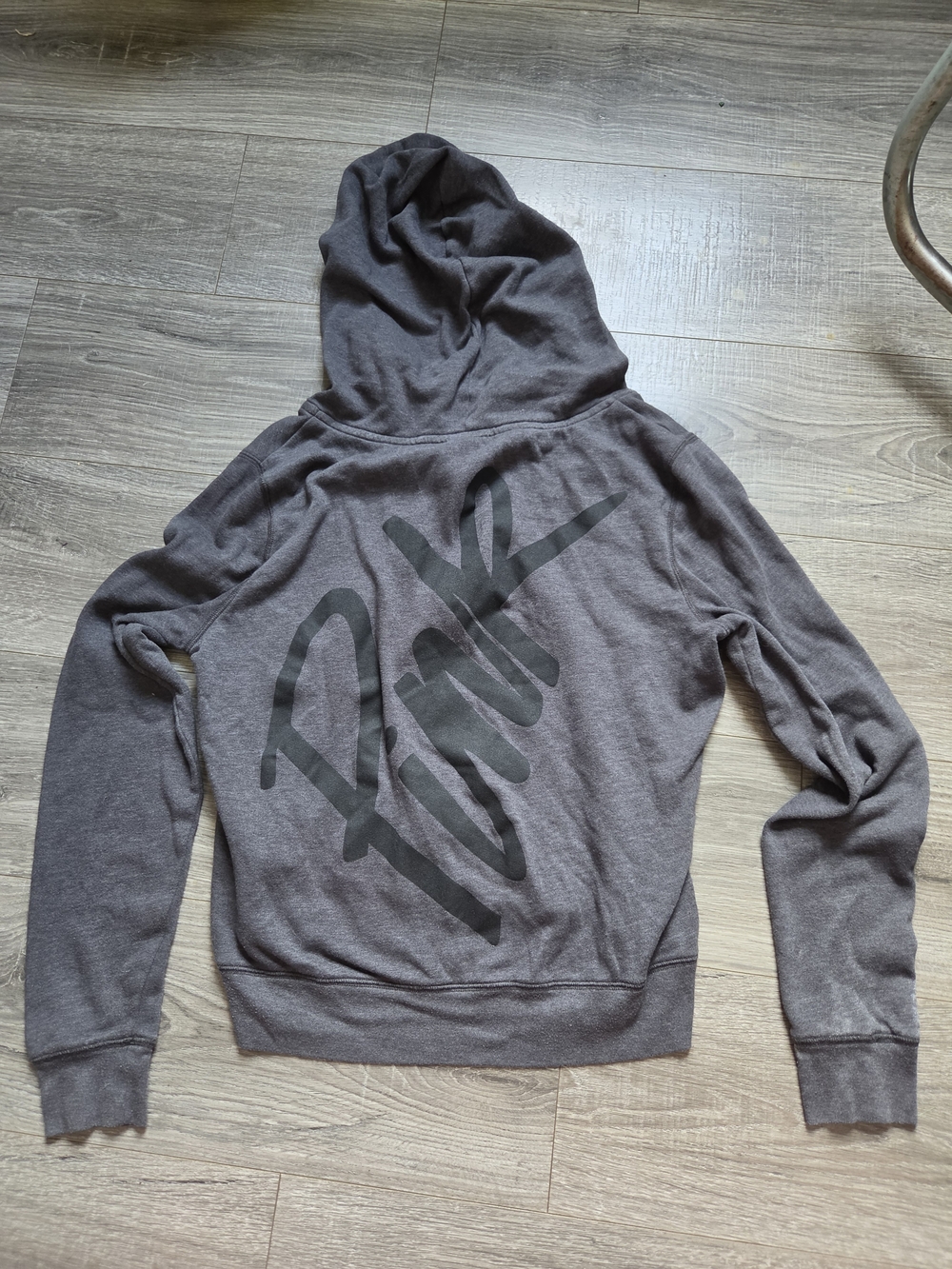 Gray Hooded Victorias Secret Pink Logo Zip Up Hoodie Jacket Large